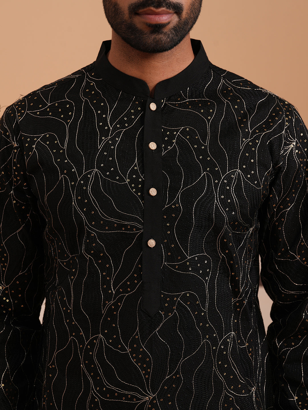 Silk Blend Embroidered & Sequinned Kurta (65KO 5340 Black ) [FF] [P-15]