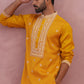 Men’s Ethnic Silk Blend Embroidered Kurta ( 65KO 5341 Mustard ) [FF] [A-1-4]