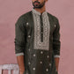Men’s Ethnic Silk Blend Embroidered Kurta ( 65KO 5341 Olive ) [FF] [A-1-4]