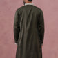 Men’s Ethnic Silk Blend Embroidered Kurta ( 65KO 5341 Olive ) [FF] [A-1-4]