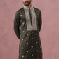 Men’s Ethnic Silk Blend Embroidered Kurta ( 65KO 5341 Olive ) [FF] [A-1-4]