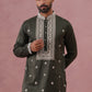 Men’s Ethnic Silk Blend Embroidered Kurta ( 65KO 5341 Olive ) [FF] [A-1-4]