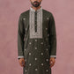 Men’s Ethnic Silk Blend Embroidered Kurta ( 65KO 5341 Olive ) [FF] [A-1-4]