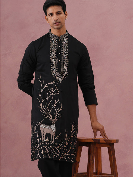 Men Ethnic Embroidered Kurta (65KO 5342 Black ) [FF] [B-1-2]