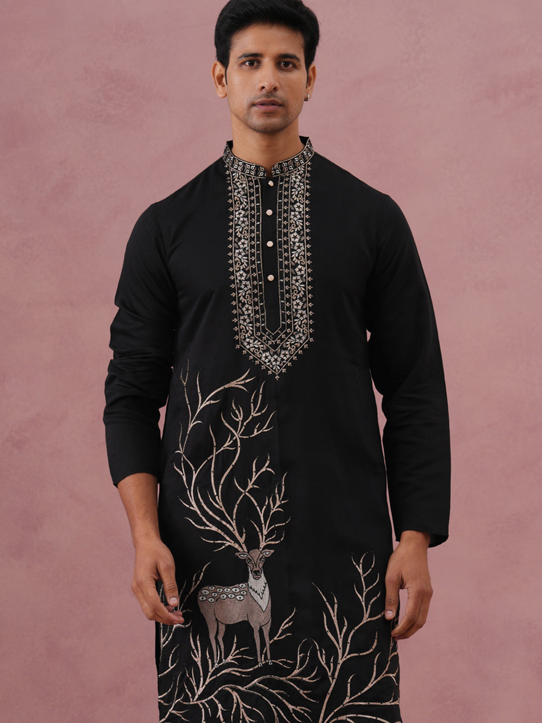 Men Ethnic Embroidered Kurta (65KO 5342 Black ) [FF] [B-1-2]