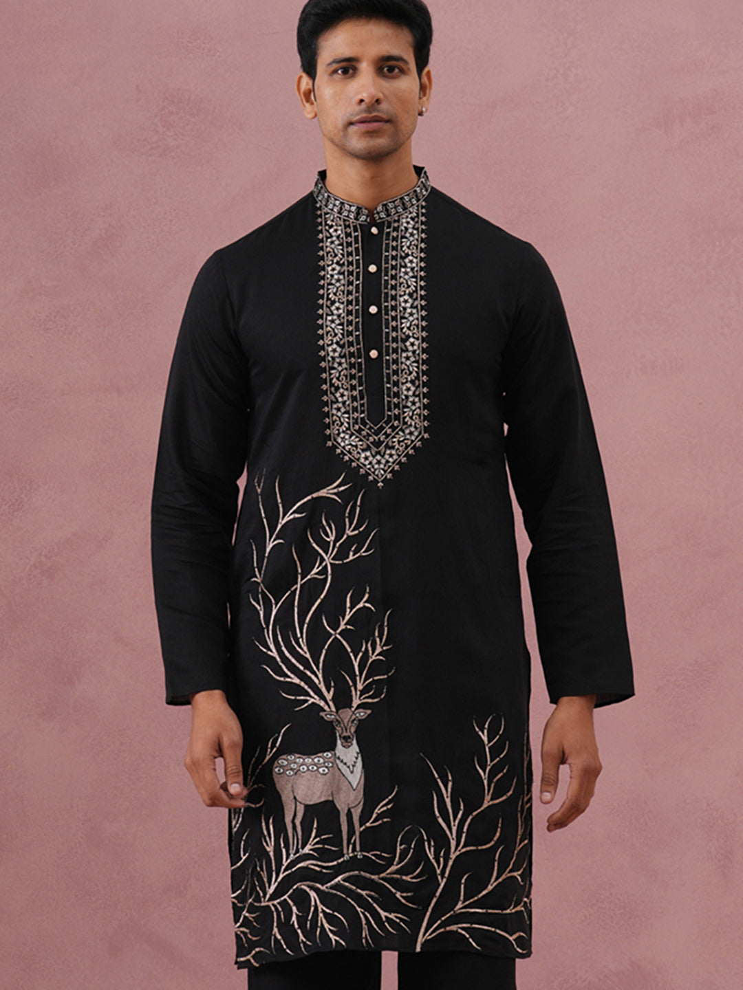 Men Ethnic Embroidered Kurta (65KO 5342 Black ) [FF] [B-1-2]