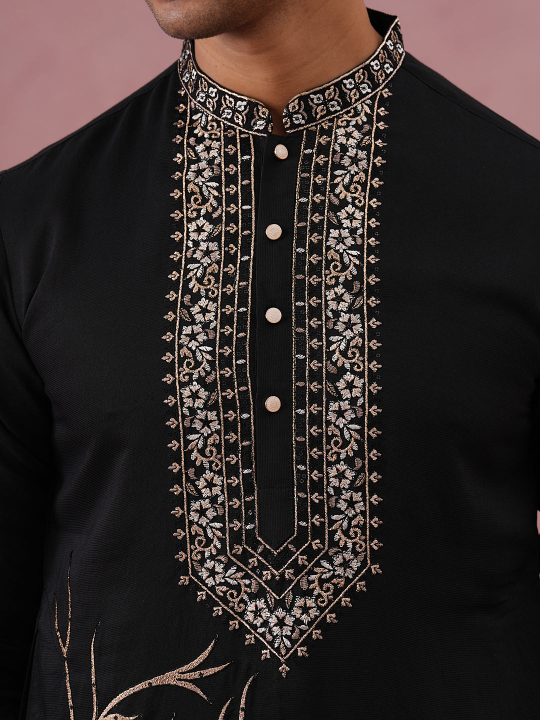 Men Ethnic Embroidered Kurta (65KO 5342 Black ) [FF] [B-1-2]