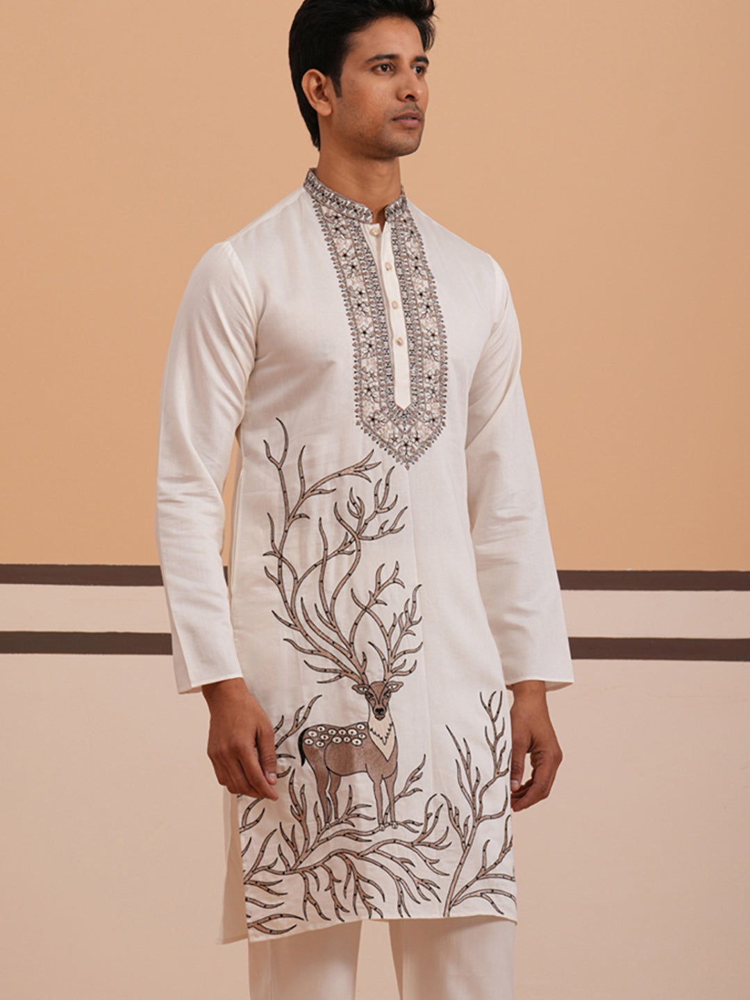 Men Ethnic Embroidered Kurta (65KO 5342 White ) [FF] [B-1-2]