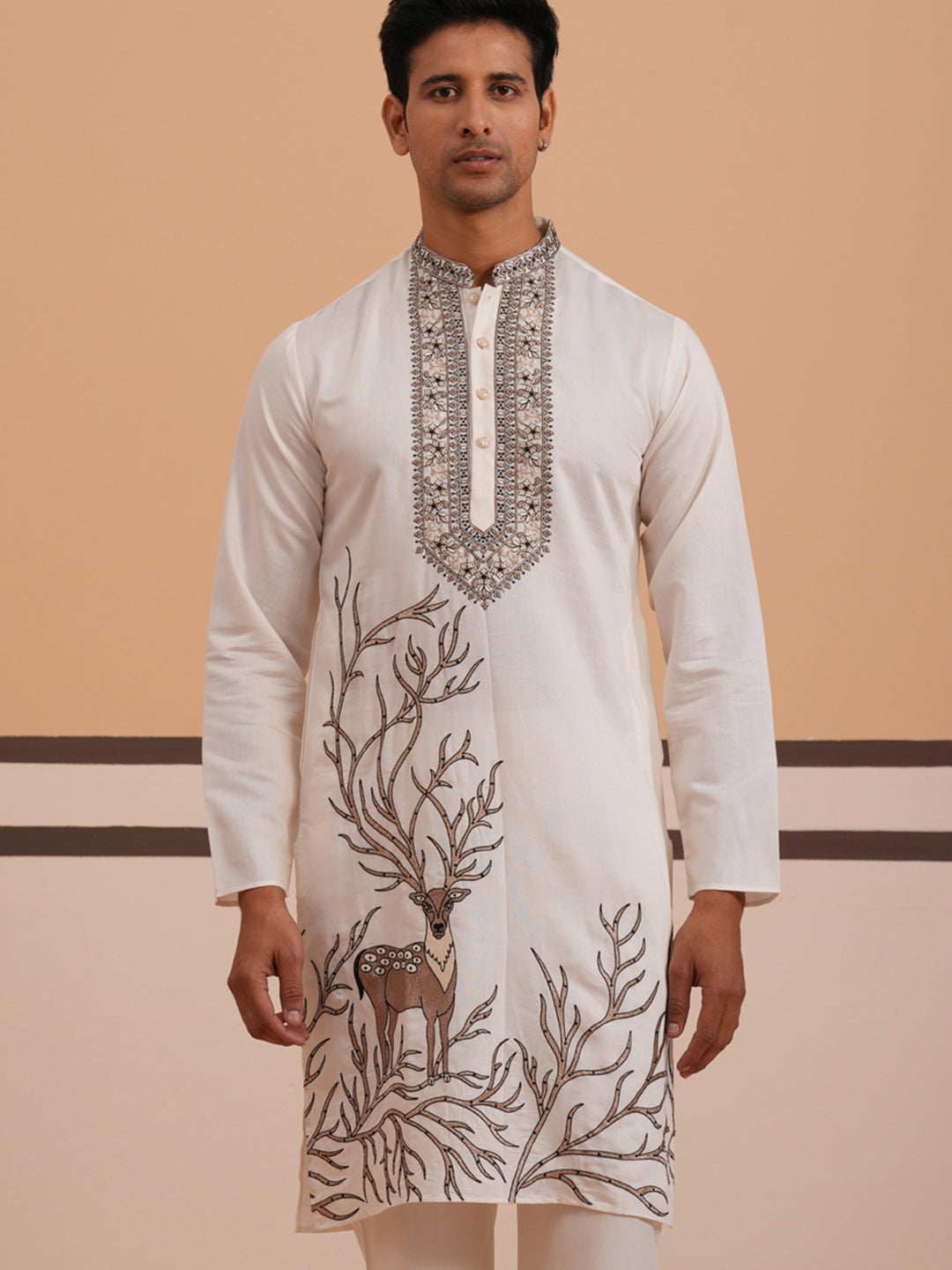 Men Ethnic Embroidered Kurta (65KO 5342 White ) [FF] [B-1-2]
