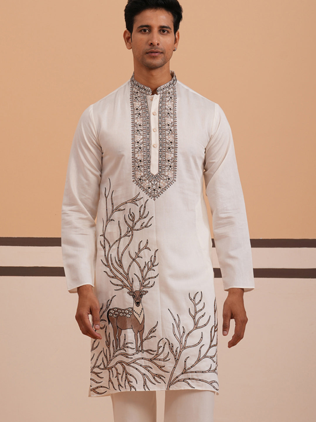 Men Ethnic Embroidered Kurta (65KO 5342 White ) [FF] [B-1-2]