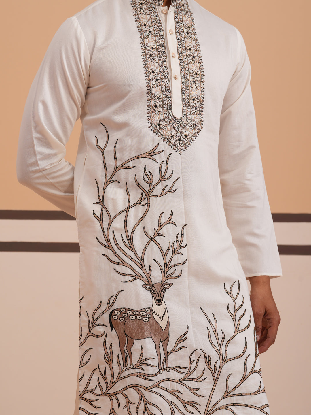 Men Ethnic Embroidered Kurta (65KO 5342 White ) [FF] [B-1-2]