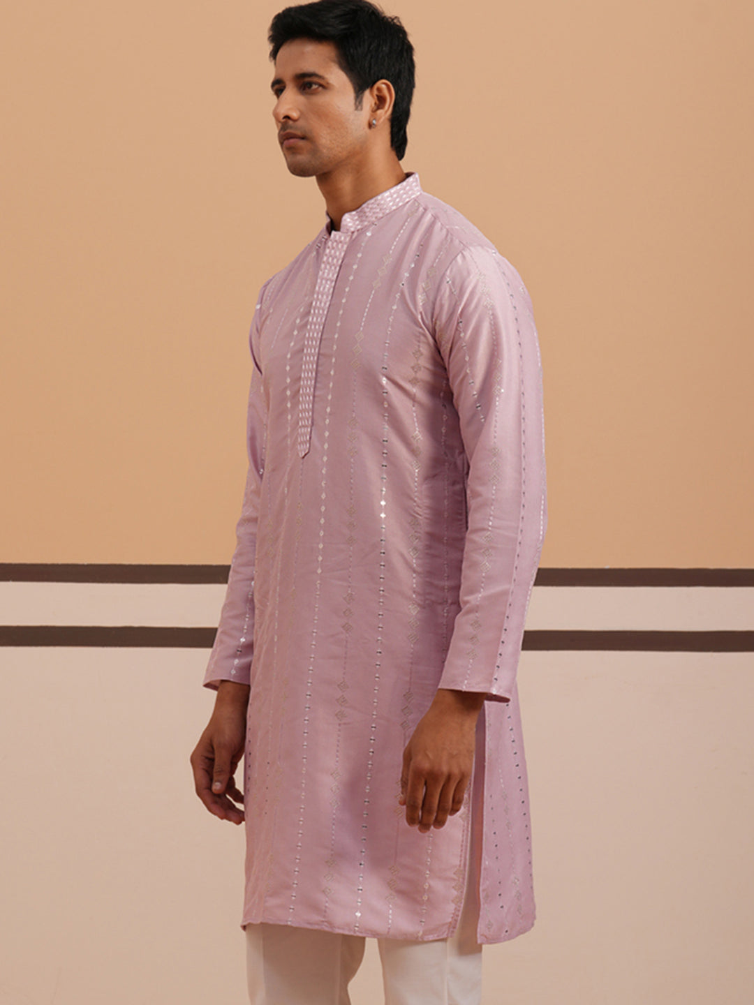 Traditional Silk-Blend Lavender Kurta for Men ( 65KO 5343 Lavender ) [FF] [B-1-2]