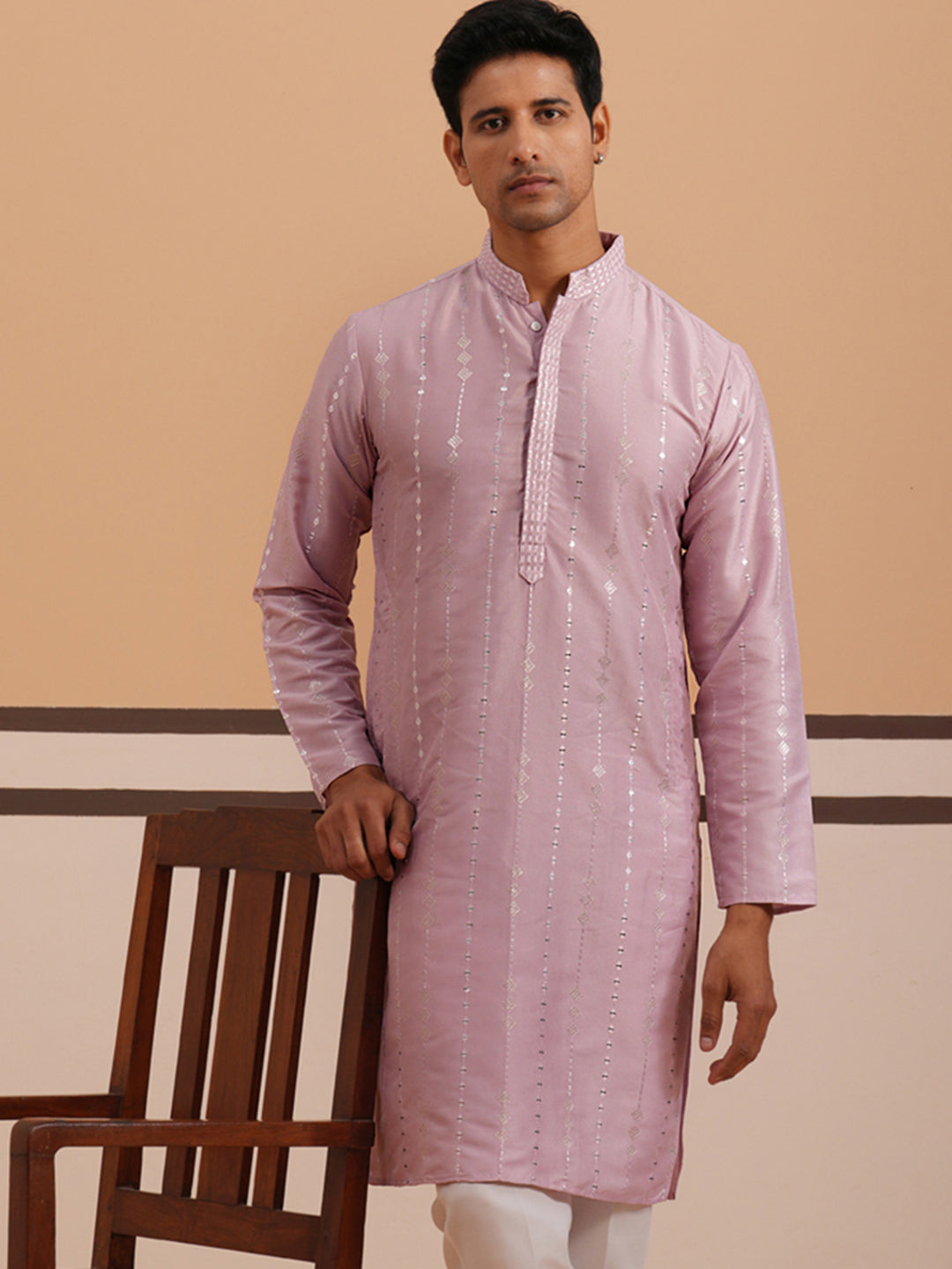 Traditional Silk-Blend Lavender Kurta for Men ( 65KO 5343 Lavender ) [FF] [B-1-2]