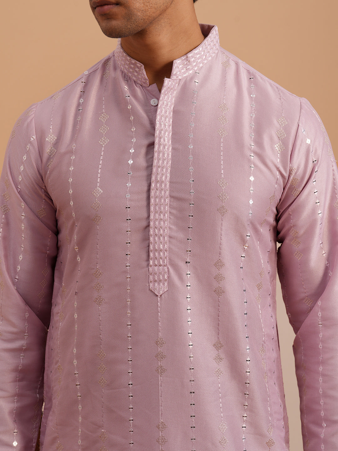 Traditional Silk-Blend Lavender Kurta for Men ( 65KO 5343 Lavender ) [FF] [B-1-2]