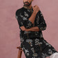 Botanical Embroidered Cotton Blend Kurta for Men (65KO 5344 Black ) [FF] [Q-4]