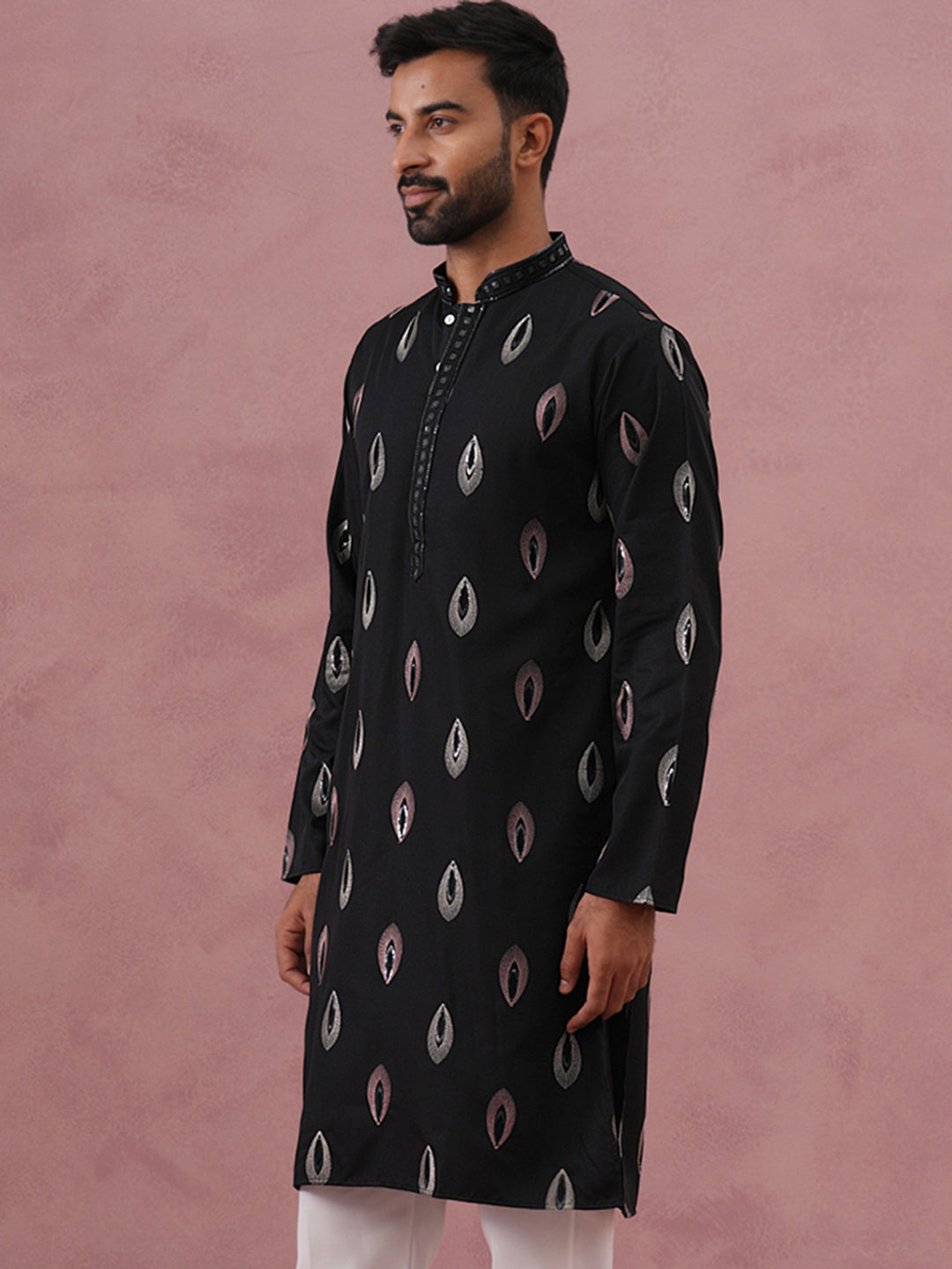 Festive Silk Blend Embroidered Kurta (65KO 5346 Black ) [FF] [B-1-2]