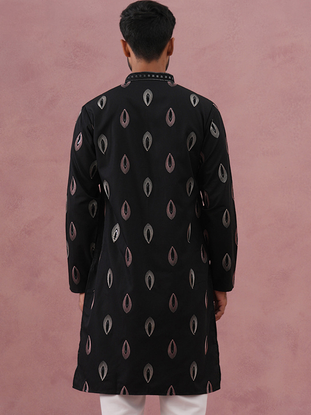Festive Silk Blend Embroidered Kurta (65KO 5346 Black ) [FF] [B-1-2]