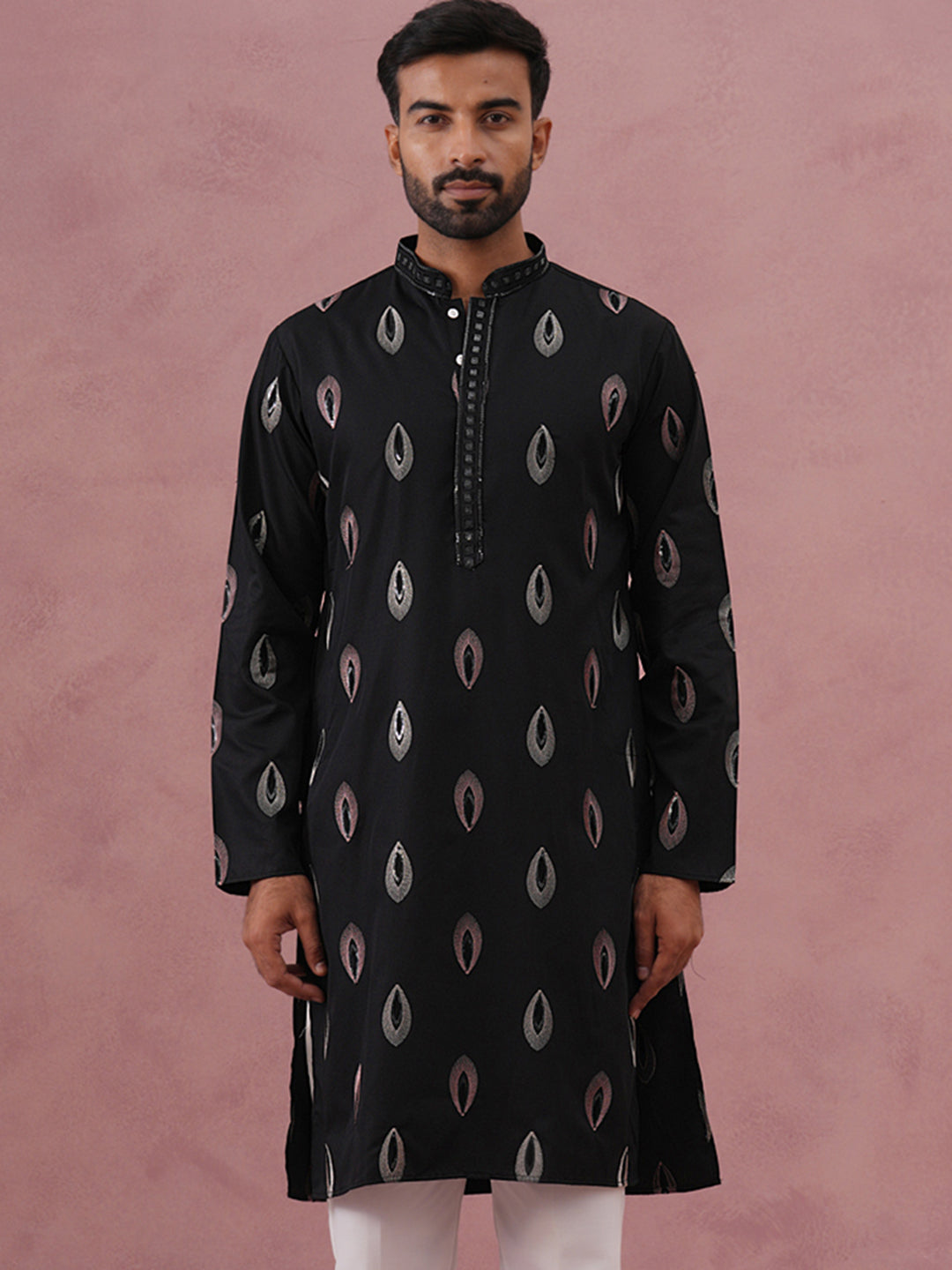 Festive Silk Blend Embroidered Kurta (65KO 5346 Black ) [FF] [B-1-2]