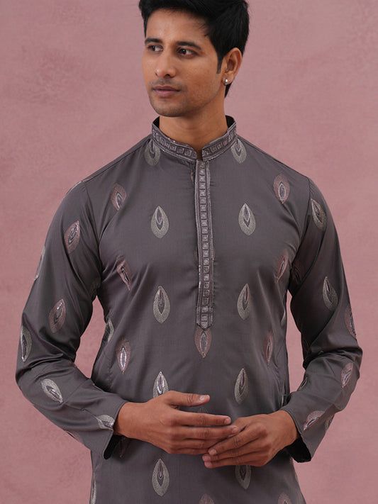 Festive Silk Blend Embroidered Kurta (65KO 5346 Grey ) [FF] [B-1-2]