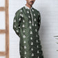 Men’s Embroidered Silk Blend Kurta ( 65KO 5347 Olive ) [FF] [B-1-2]