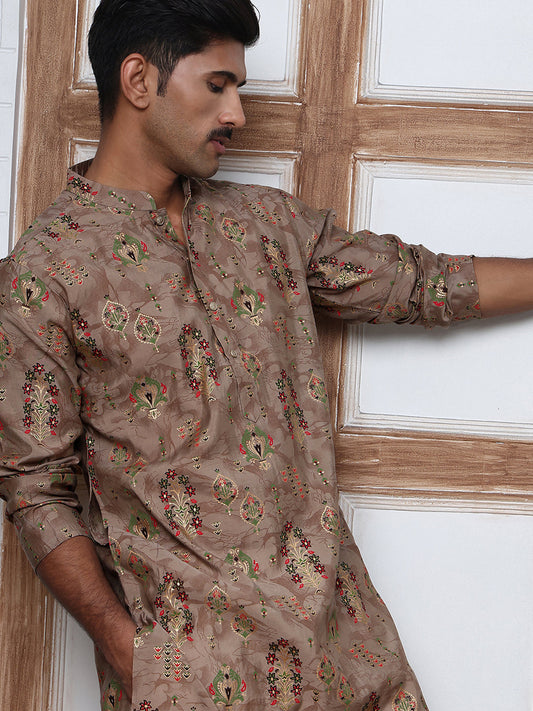 Traditional Foil Printed Kurta for Men (65KO 5348 Brown ) [FF] [D-1]