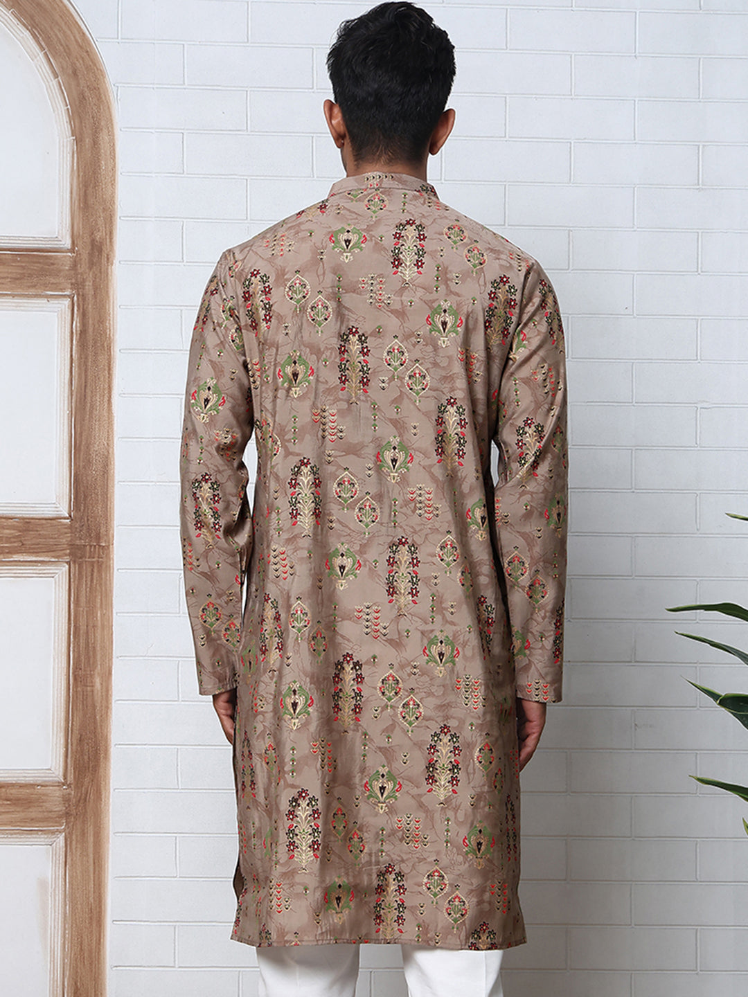 Traditional Foil Printed Kurta for Men (65KO 5348 Brown ) [FF] [D-1]