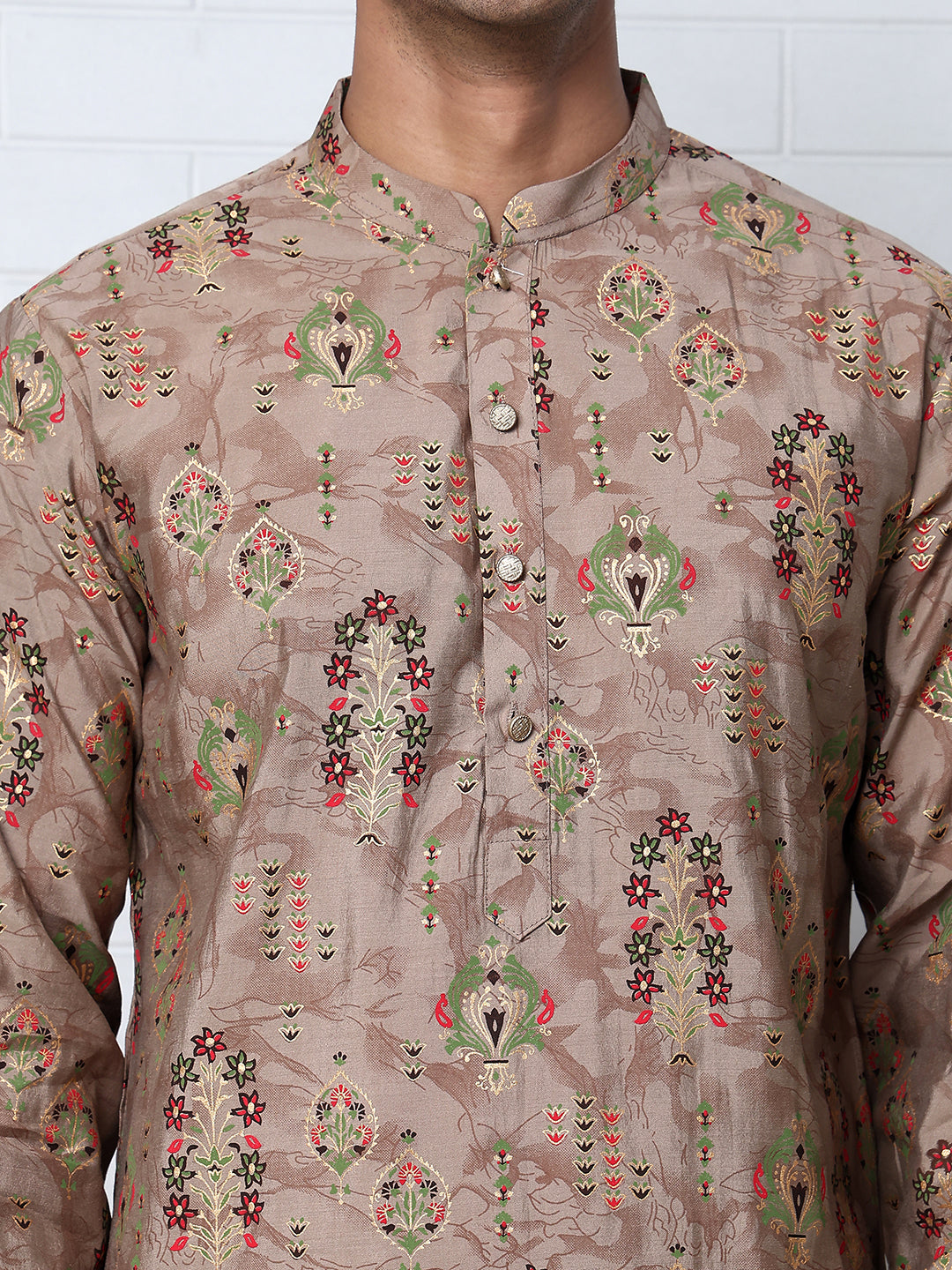 Traditional Foil Printed Kurta for Men (65KO 5348 Brown ) [FF] [D-1]