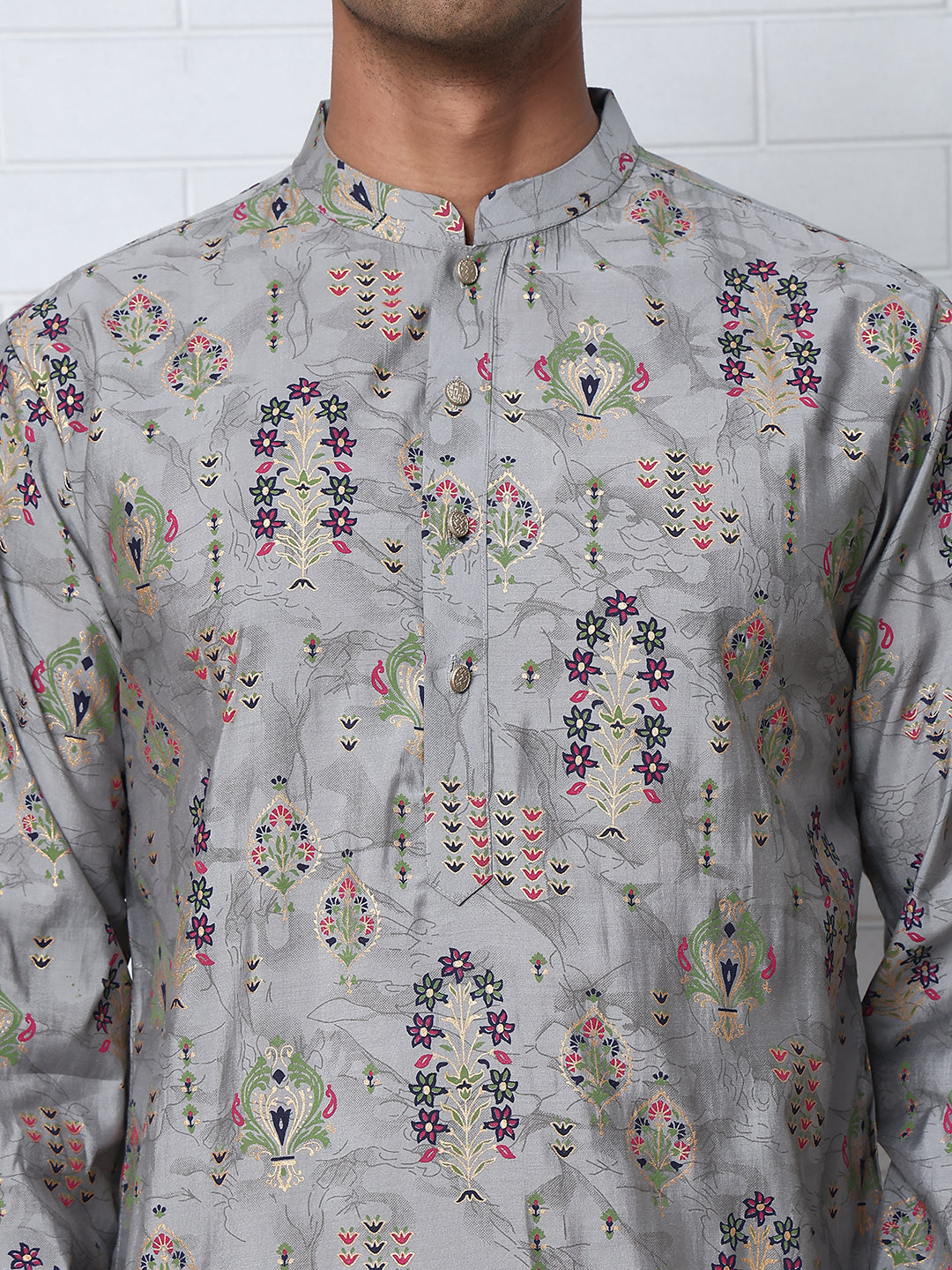 Traditional Foil Printed Kurta for Men (65KO 5348 Grey ) [FF] [D-1]