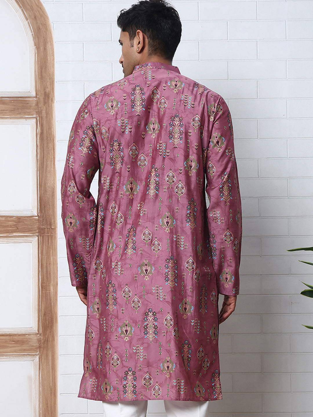 Traditional Foil Printed Kurta for Men ( 65KO 5348 Magenta ) [FF] [D-1]