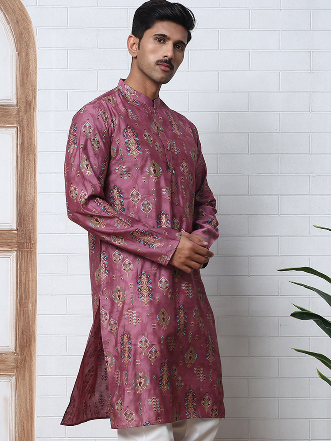Traditional Foil Printed Kurta for Men ( 65KO 5348 Magenta ) [FF] [D-1]
