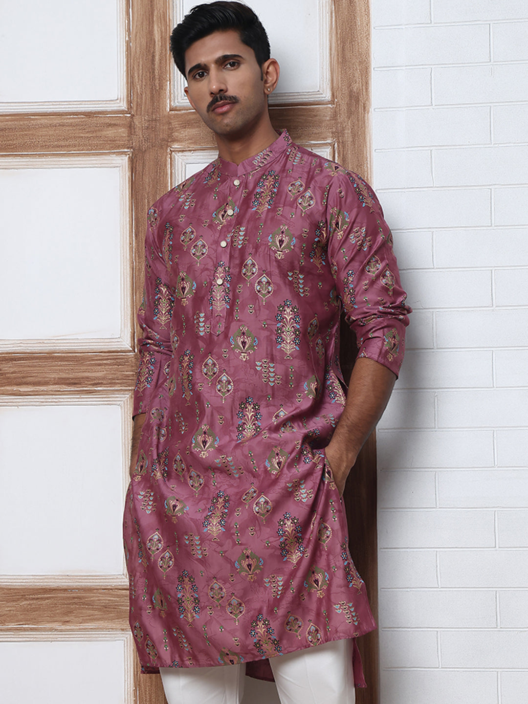 Traditional Foil Printed Kurta for Men ( 65KO 5348 Magenta ) [FF] [D-1]