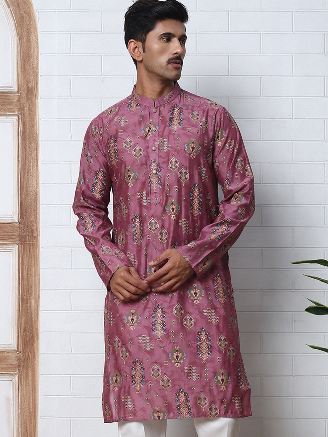 Traditional Foil Printed Kurta for Men ( 65KO 5348 Magenta ) [FF] [D-1]