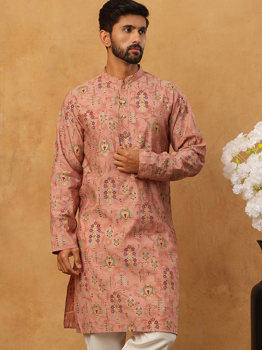 Traditional Foil Printed Kurta for Men (65KO 5348 Peach ) [FF] [D-1]