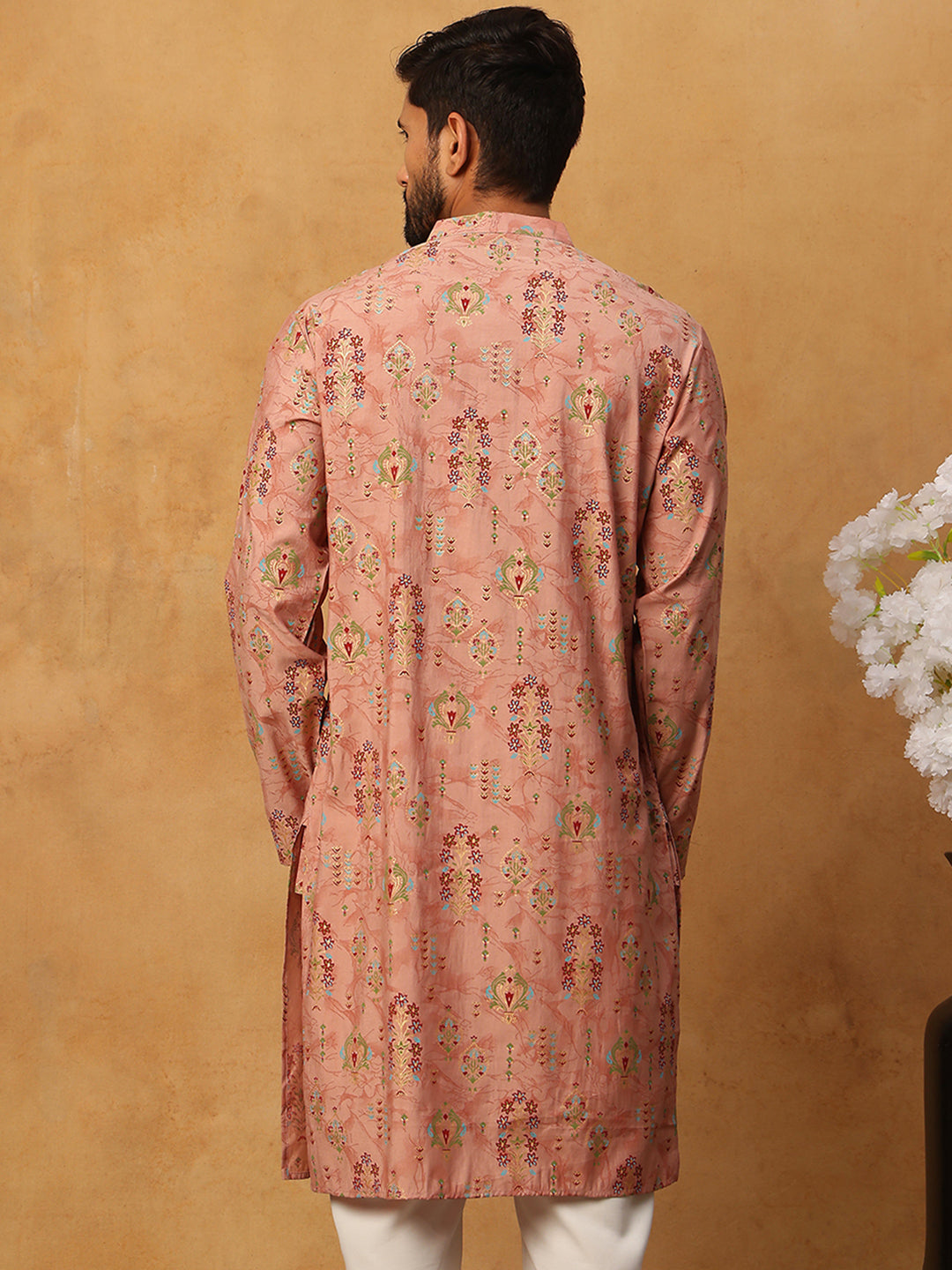 Traditional Foil Printed Kurta for Men (65KO 5348 Peach ) [FF] [D-1]