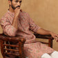 Traditional Foil Printed Kurta for Men (65KO 5348 Peach ) [FF] [D-1]