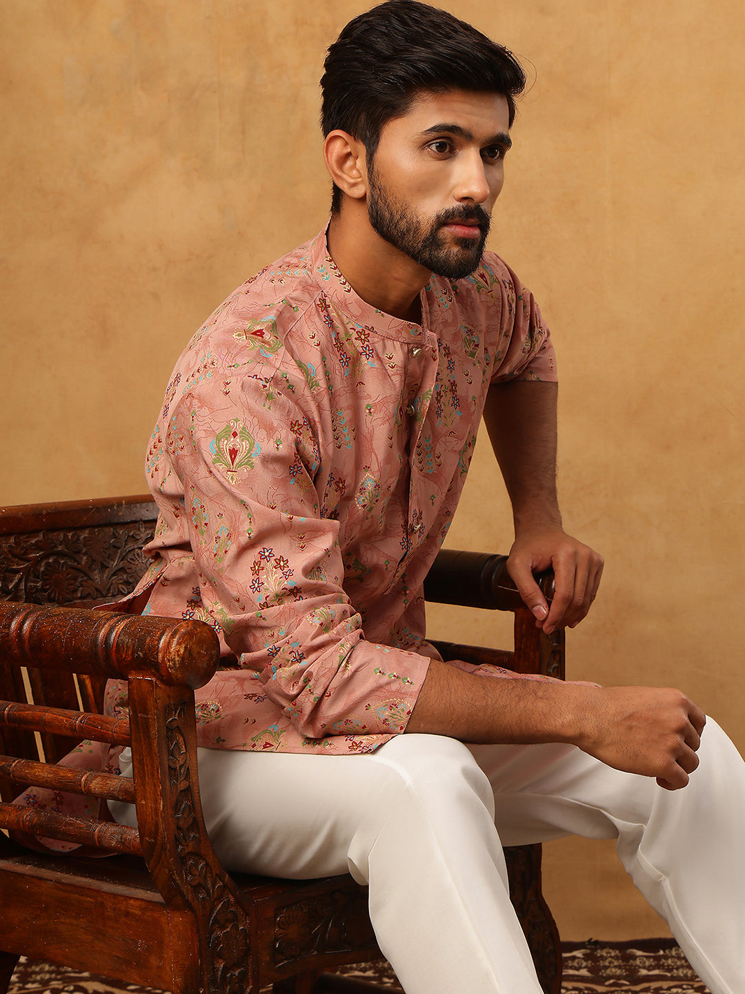 Traditional Foil Printed Kurta for Men (65KO 5348 Peach ) [FF] [D-1]