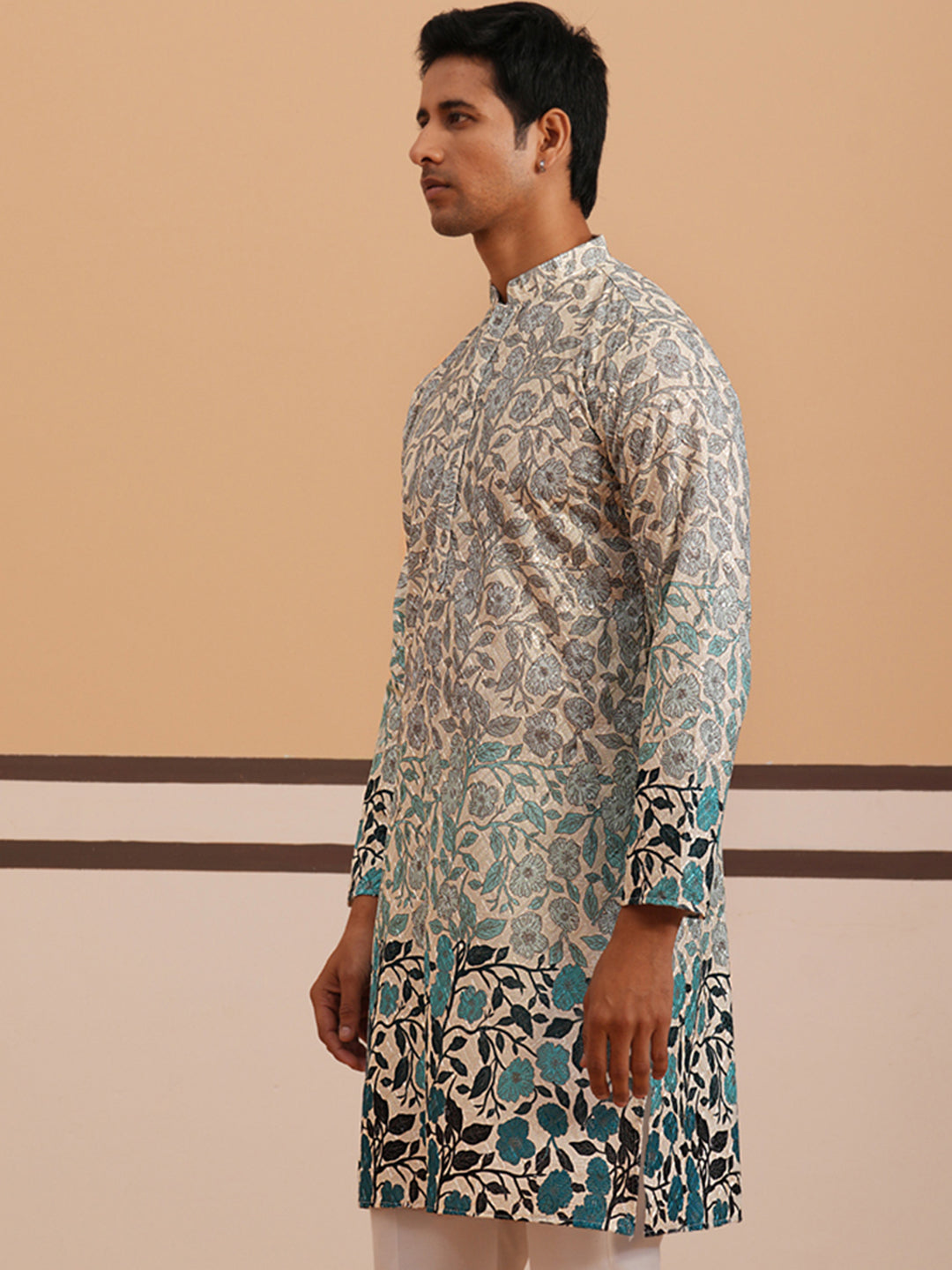 Men’s Printed Kurta with Embroidered Detailing (65KO 5349 Blue ) [FF] [Q-12-13]