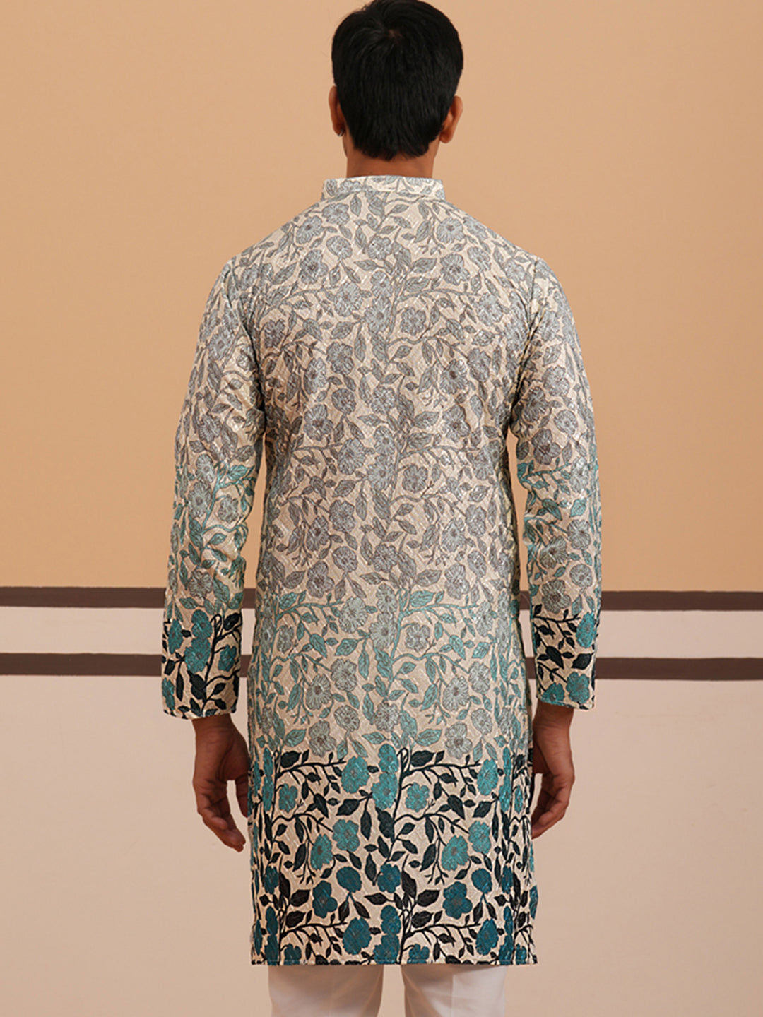 Men’s Printed Kurta with Embroidered Detailing (65KO 5349 Blue ) [FF] [Q-12-13]