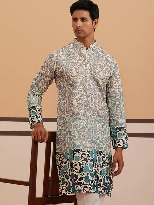 Men’s Printed Kurta with Embroidered Detailing (65KO 5349 Blue ) [FF] [Q-12-13]