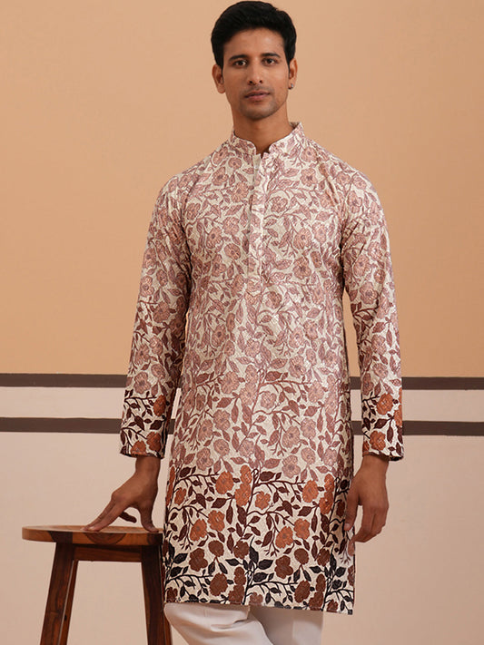 Men’s Printed Kurta with Embroidered Detailing ( 65KO 5349 Peach ) [FF] [Q-12-13]