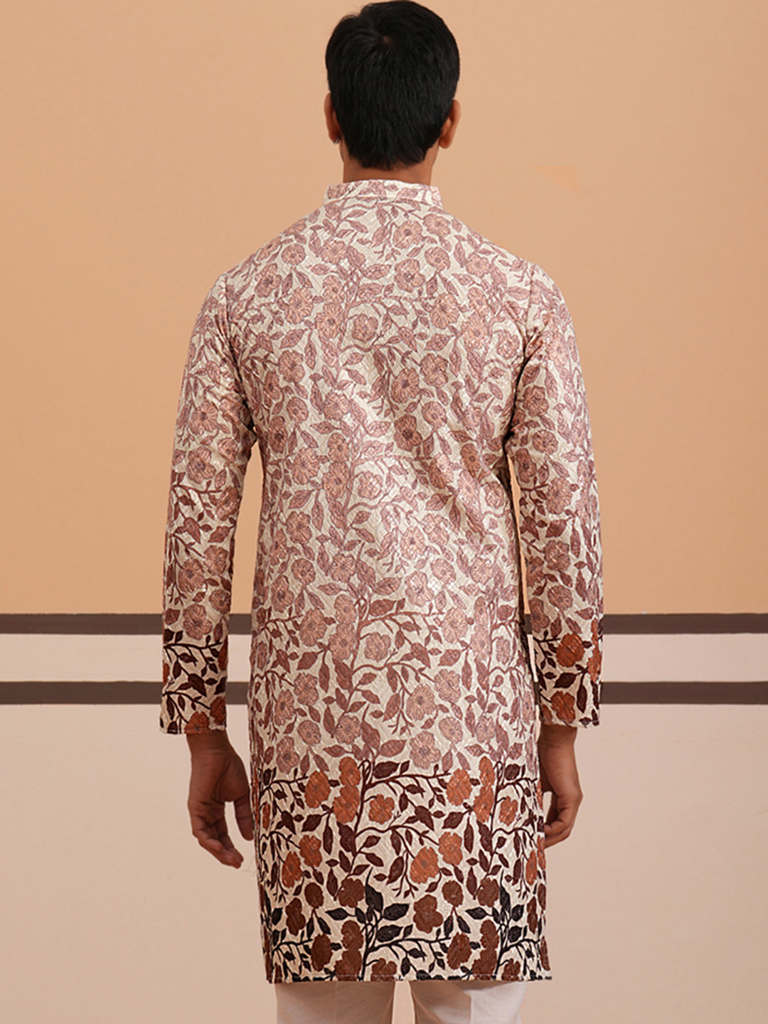 Men’s Printed Kurta with Embroidered Detailing ( 65KO 5349 Peach ) [FF] [Q-12-13]