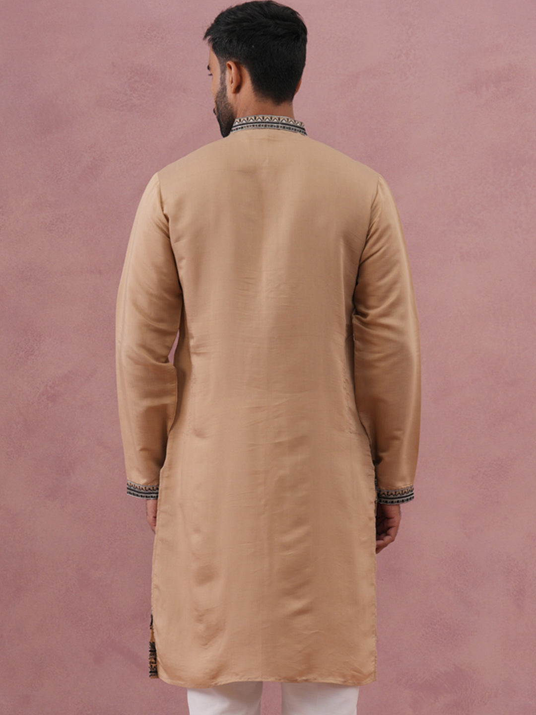 Men’s Silk Blend Embroidered Kurta (65KO 5350 Beige ) [FF] [A-1-4]