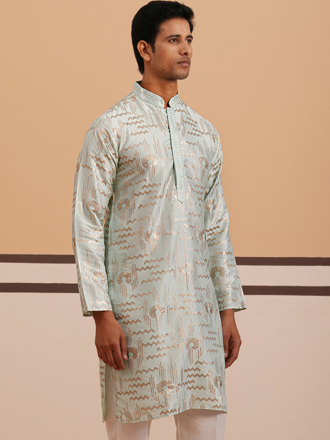 Premium Silk Blend Embroidered Kurta (65KO 5351 Blue ) [FF] [B-1-2]