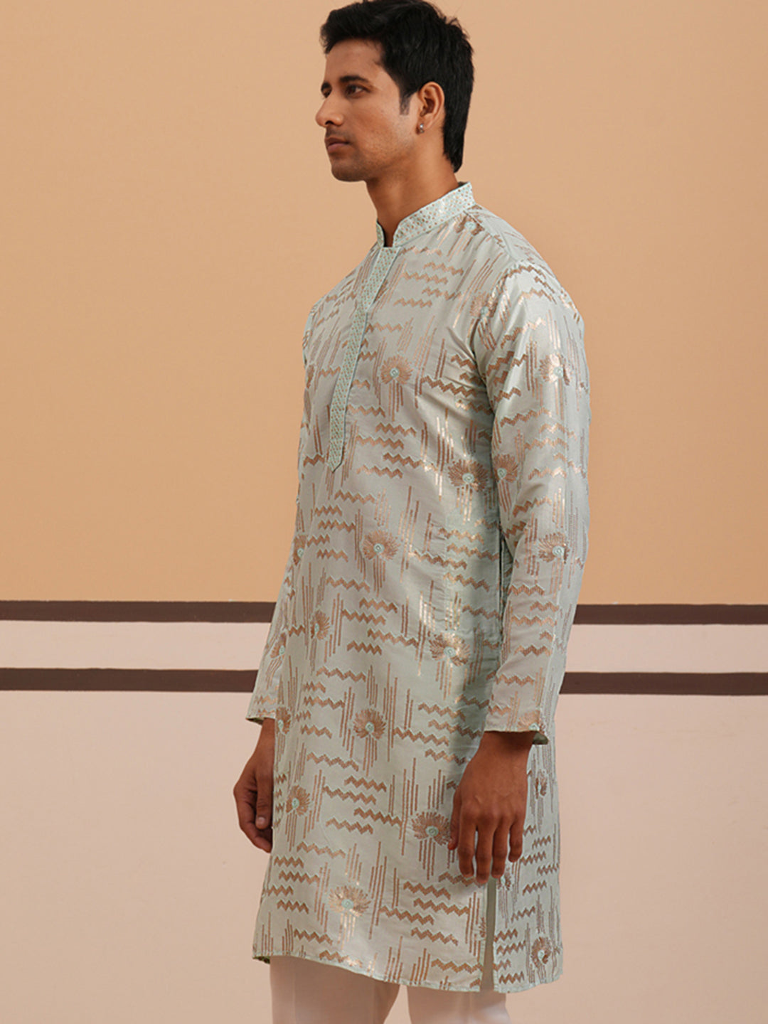 Premium Silk Blend Embroidered Kurta (65KO 5351 Blue ) [FF] [B-1-2]