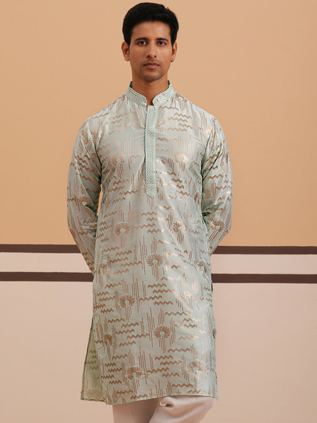 Premium Silk Blend Embroidered Kurta (65KO 5351 Blue ) [FF] [B-1-2]