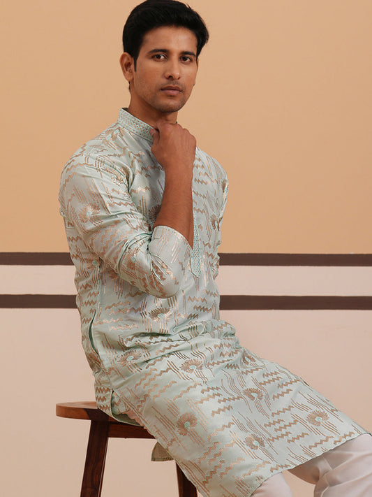 Premium Silk Blend Embroidered Kurta (65KO 5351 Blue ) [FF] [B-1-2]