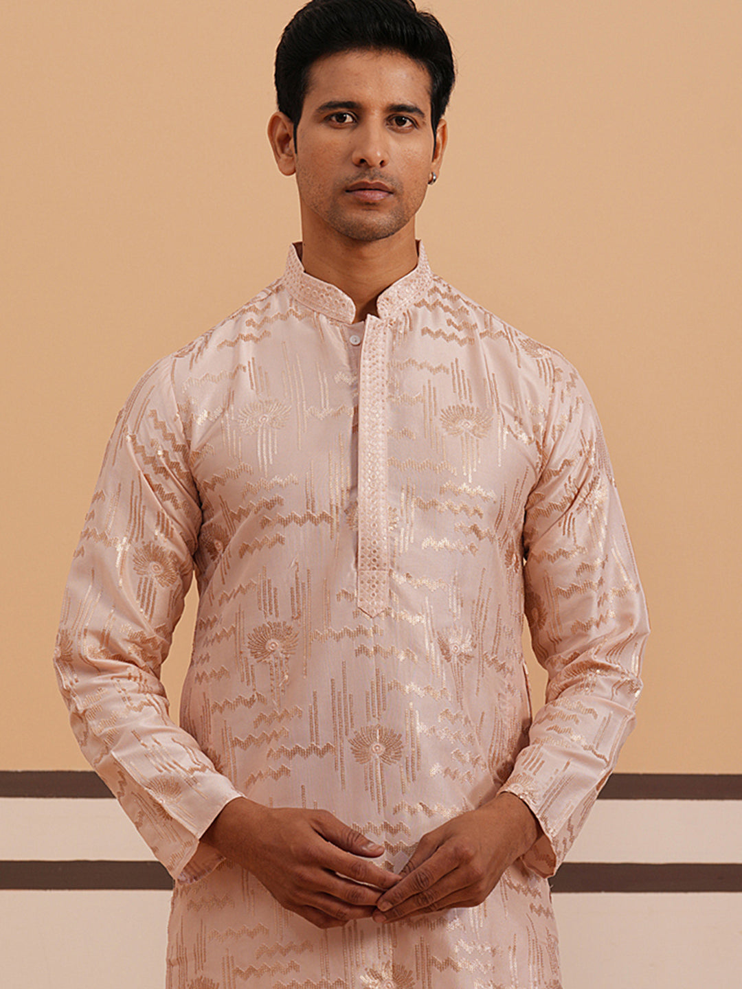 Premium Silk Blend Embroidered Kurta ( 65KO 5351 Peach ) [FF] [B-1-2]
