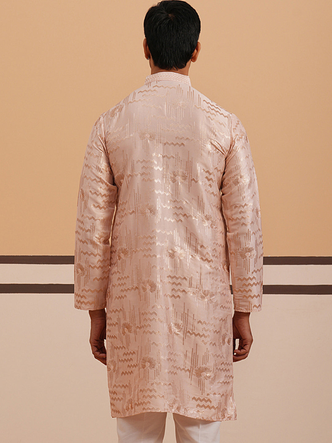 Premium Silk Blend Embroidered Kurta ( 65KO 5351 Peach ) [FF] [B-1-2]