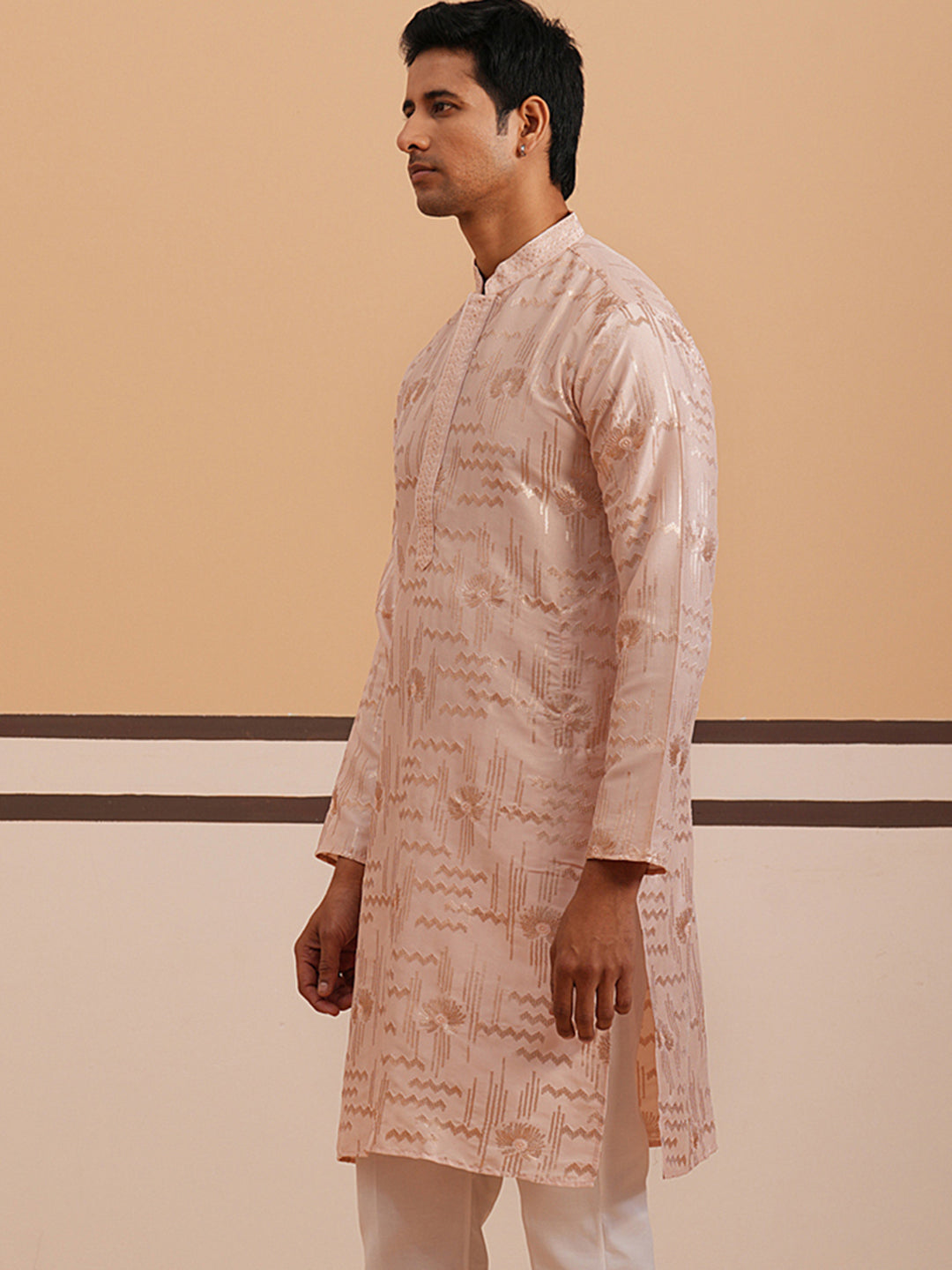 Premium Silk Blend Embroidered Kurta ( 65KO 5351 Peach ) [FF] [B-1-2]