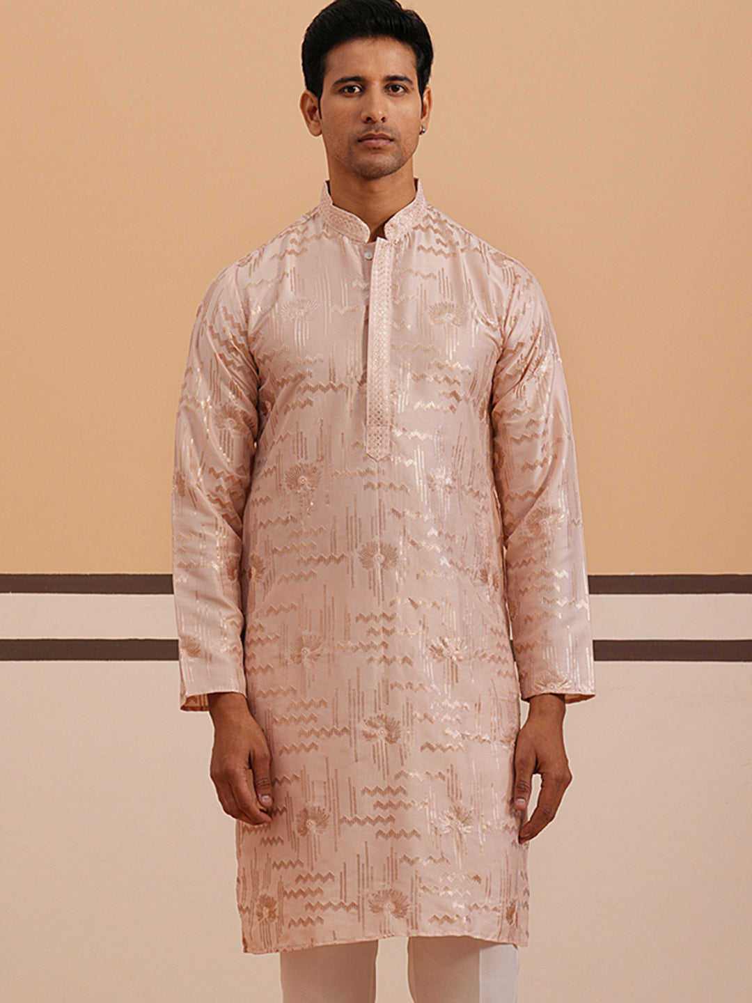 Premium Silk Blend Embroidered Kurta ( 65KO 5351 Peach ) [FF] [B-1-2]